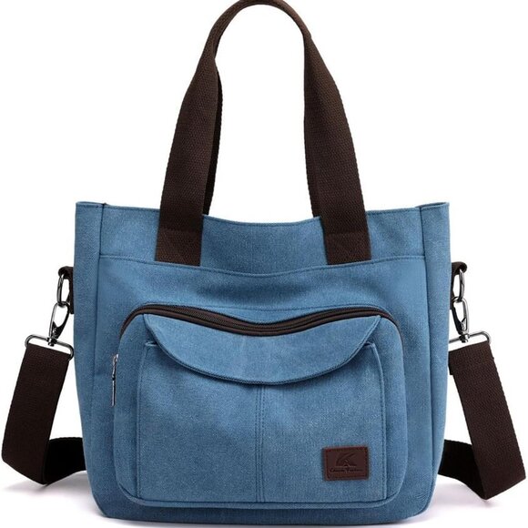 Women's Canvas Shoulder Bag Large Capacity Casual Messenger Multi-Pocket - Picture 1 of 8